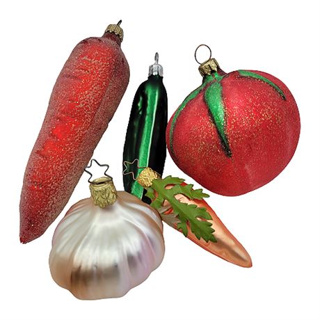 Vintage Vegetables Hand Painted Blown Glass Ornaments