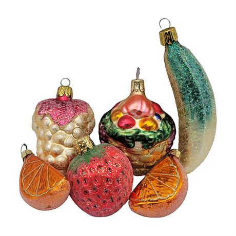 Vintage Fruits Hand Painted Blown Glass Ornaments