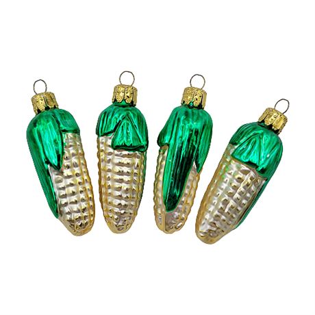 Vintage Christborn Germany Corn Hand Painted Blown Glass Ornaments
