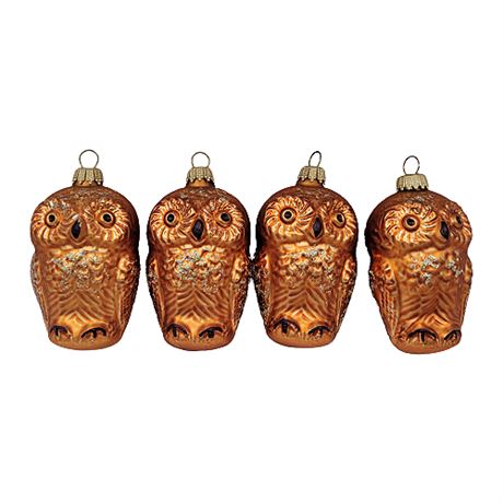 Kc Germany Owls Hand Painted Blown Glass Ornaments