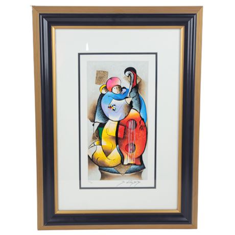 Framed David Schluss "La Couple" Pencil Signed Serigraph Print