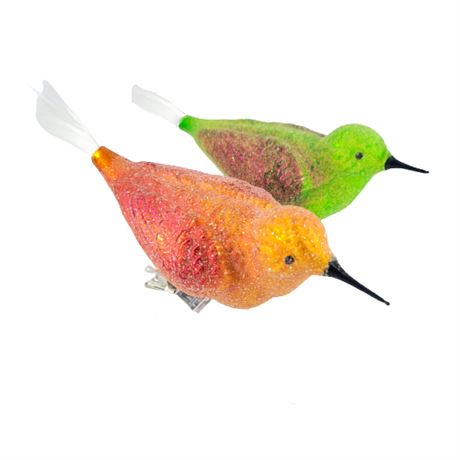 Christopher Radko Clip-on Orange & Green Frosted Bird Ornaments