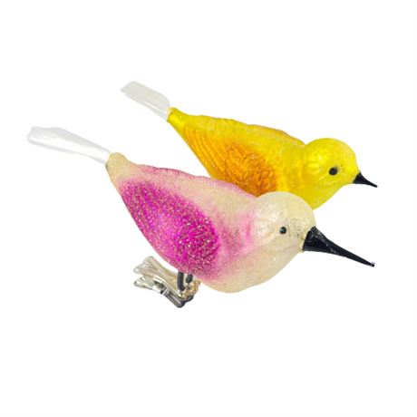 Christopher Radko Clip-on Yellow & Pink Frosted Bird Ornaments