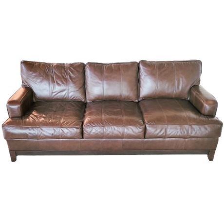 Ethan Allen Brown Leather Three Seat Sofa 1 of 2