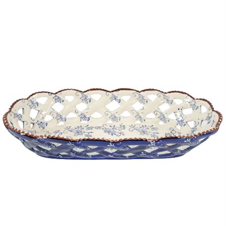Temp-Tations Navy Blue Floral Lace Oval Bread Basket