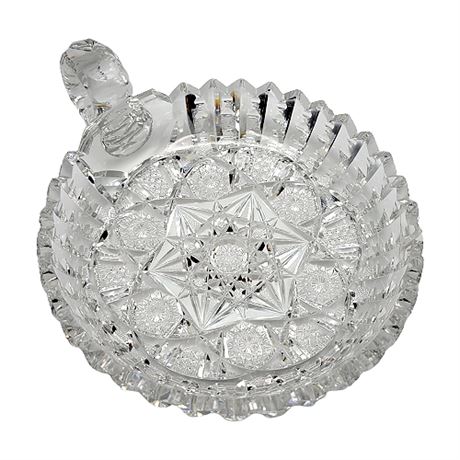 Signed Vintage Libbey Cut Crystal Hobstar Handled Candy Dish