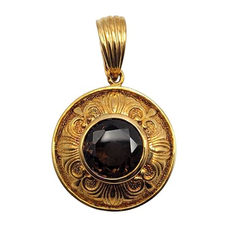 Italian Sterling Silver Gold Vermeil Smoky Quartz Enhancer Pendant