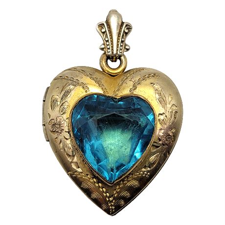 Vintage Sterling Silver & Gold Filled Blue Topaz Heart Locket