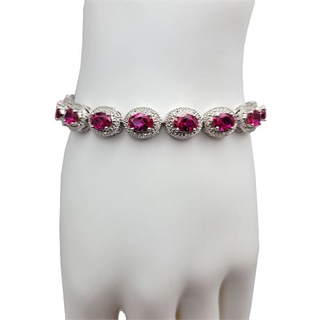 Sterling Silver Ruby & Diamond Accent Bracelet