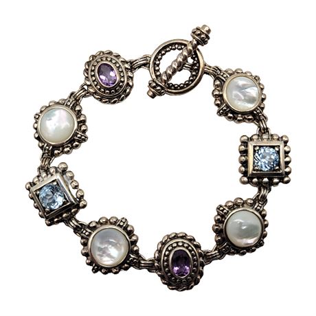 Ross-Simons Sterling Silver Topaz, Amethyst, Mother of Pearl Bracelet