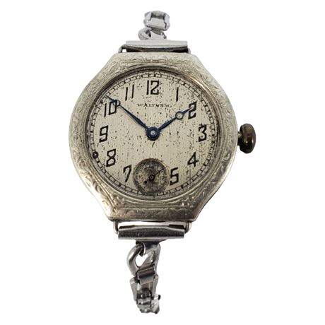 Vintage 1923 Waltham 19K Rolled White Gold Plate Wrist Watch