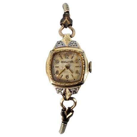 Vintage Bulova 10K Gold Filled & Diamond Wrist Watch
