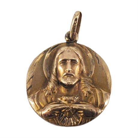 Vintage 14K Gold Double Sided High Relief Holy Medal