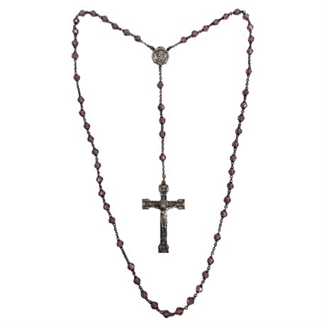 Vintage Sterling Silver & Purple Faceted Crystal Rosary