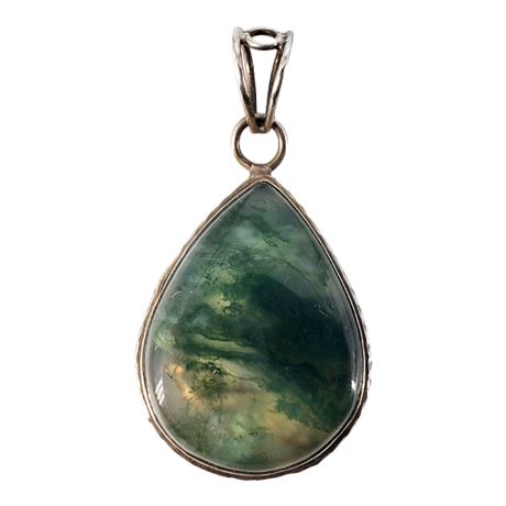 Large Sterling Silver Moss Agate Teardrop Pendant
