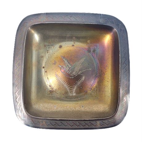 Antique 1880 Gorham Sterling Silver Etched Bowl w/ Rainbow Patina