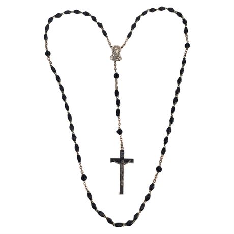 Vintage Italian Ebony Wood Bead Rosary