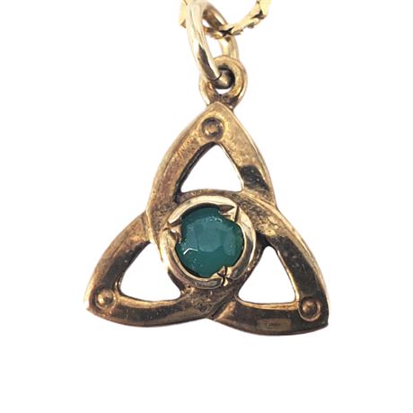 Vintage 375 (9K) Gold Triskelion Celtic Pendant on 14K Chain