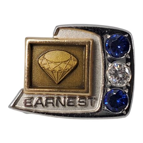 14K EMB White Gold Diamond & Sapphire Earnest Employee Recognition Lapel Pin