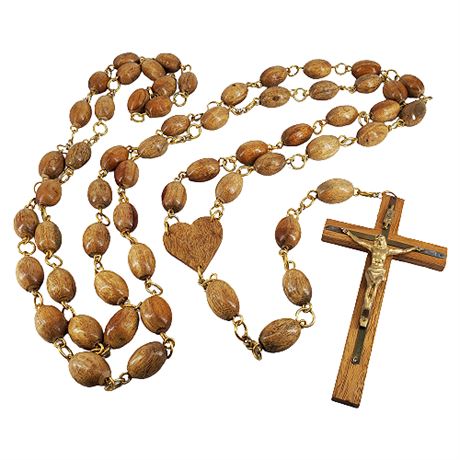 Huge 6 Foot Vintage Oak Wall Rosary