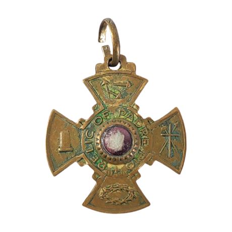 Vintage Brass Reliquary Medal: Padre Pio