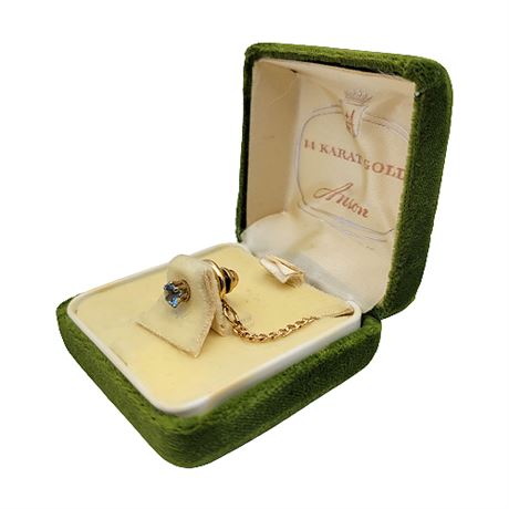 Vintage Anson 14K Gold Blue Topaz Tie Tack