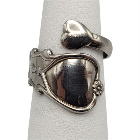 Silver Tone Copper Heart Spoon Ring