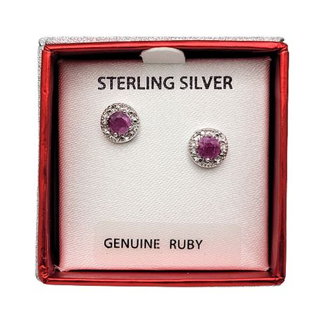 Sterling Silver Ruby Post Earrings Gift Box