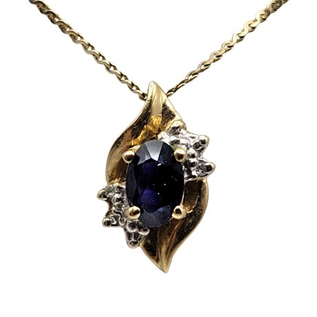 10K Gold Sapphire Pendant Necklace