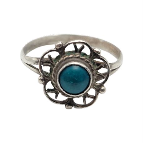 Native/Southwestern Silver Turquoise Blossom Ring
