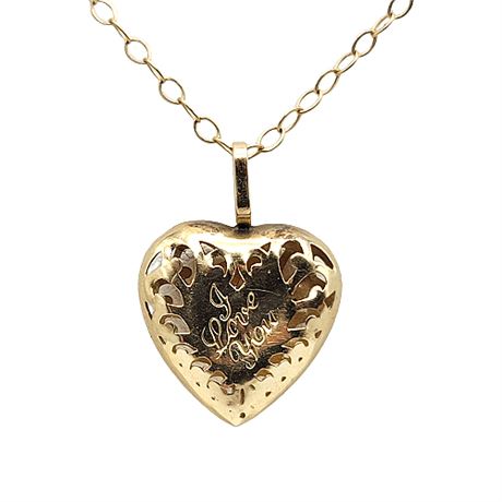 Vintage 14K Gold "I Love You" Heart Pendant on M.S.Co. 14K Gold Chain
