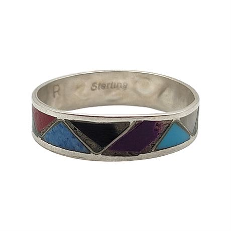Signed Sterling Silver Multi-Stone Band Ring