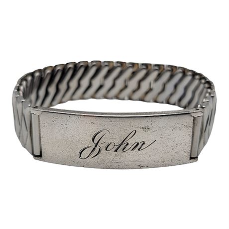 Sterling Silver "John" ID Bracelet w/ Stretch Band