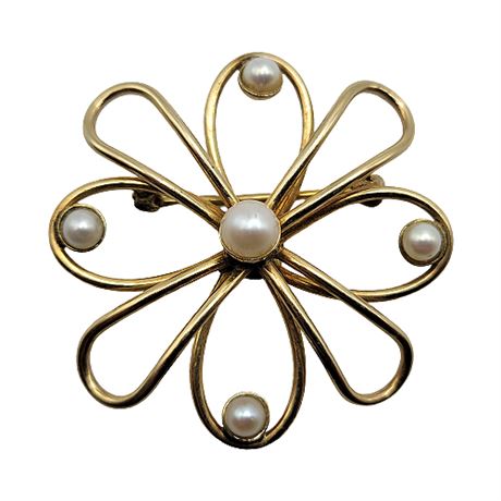 Carl-Art Gold Filled Wire & Pearl Brooch