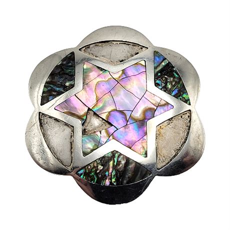 Signed JK Sterling Silver Abalone Brooch - FLAW
