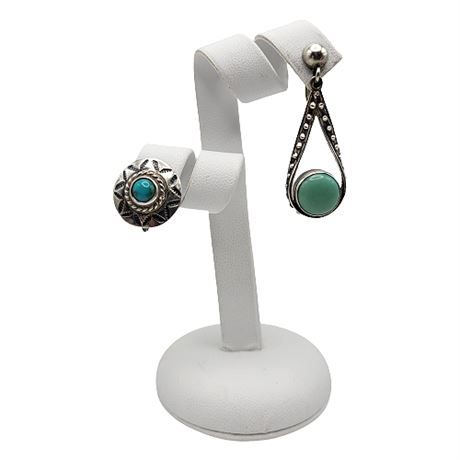 Mismatched Sterling Silver & Turquoise Screwback Earrings