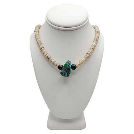 Vintage Puka Shell Turquoise Nugget Necklace