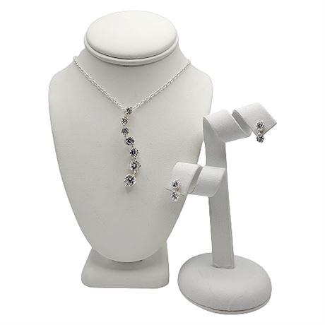 Sterling Silver CZ Woman's Journey Pendant & Earring Set
