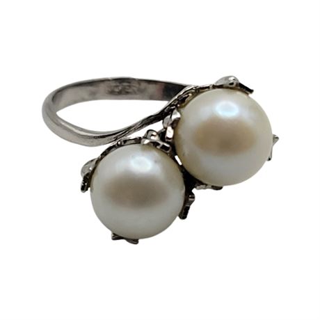 Silver Genuine Pearls Ring