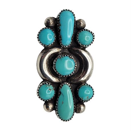 Signed Julie O. Lahi Zuni Natural Turquoise Cluster Brooch/Pendant