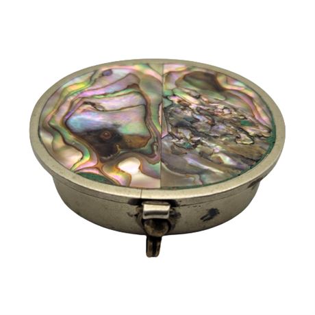 Vintage Mexican Abalone Metal Pill Box