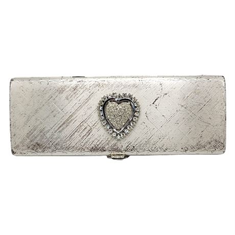 Vintage Evans Rhinestone Heart Slim Cigarette Case