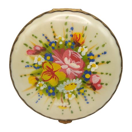 Vintage Hand Painted Floral Powder Compact