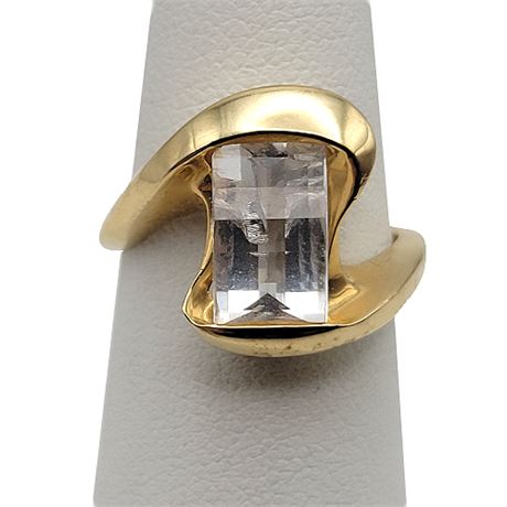 Unmarked Strell 14K Gold Unique Clear Gemstone Ring FLAWED