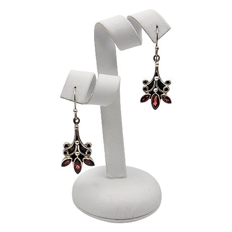 Sterling Silver Garnet Drop Earrings