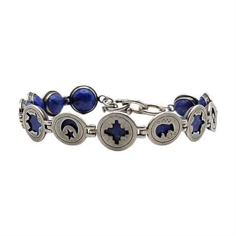 Relios Sterling Silver Lapis Reversible Hinged Bracelet