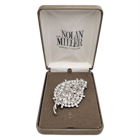Nolan Miller Rhinestone Leaf Brooch
