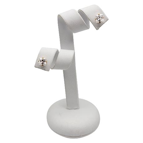 Gold Over Sterling Silver CZ Princess Cut Earrings