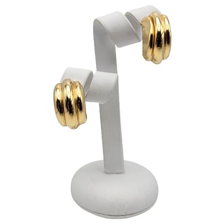 14K Gold Ribbed Clip Earrings