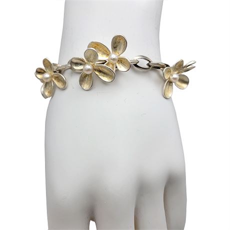 Ann King Sterling Silver Pearl Flower Bracelet